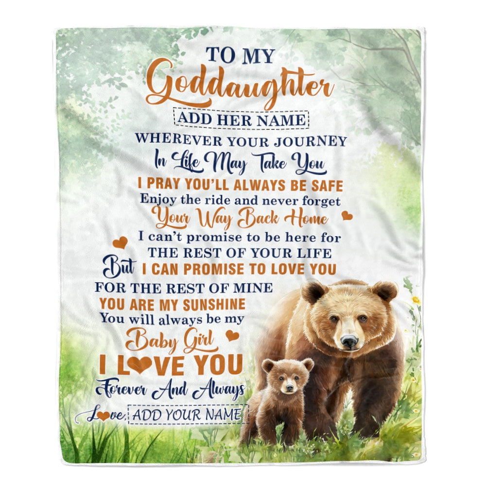 Personalized To My Goddaughter Gifts Blanket From Godmother Wherever Your Journey In Life Bear Goddaughter Birthday Gifts Warm Customized Fleece Throw Blanket | siriusteestore