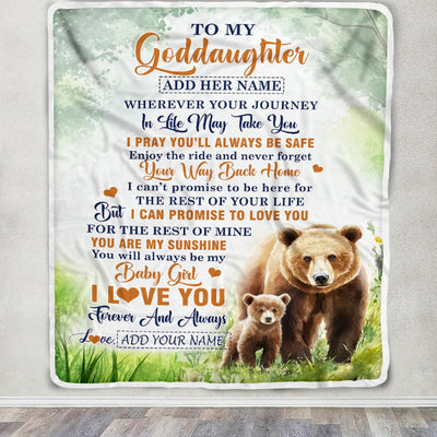 Personalized To My Goddaughter Gifts Blanket From Godmother Wherever Your Journey In Life Bear Goddaughter Birthday Gifts Warm Customized Fleece Throw Blanket | siriusteestore