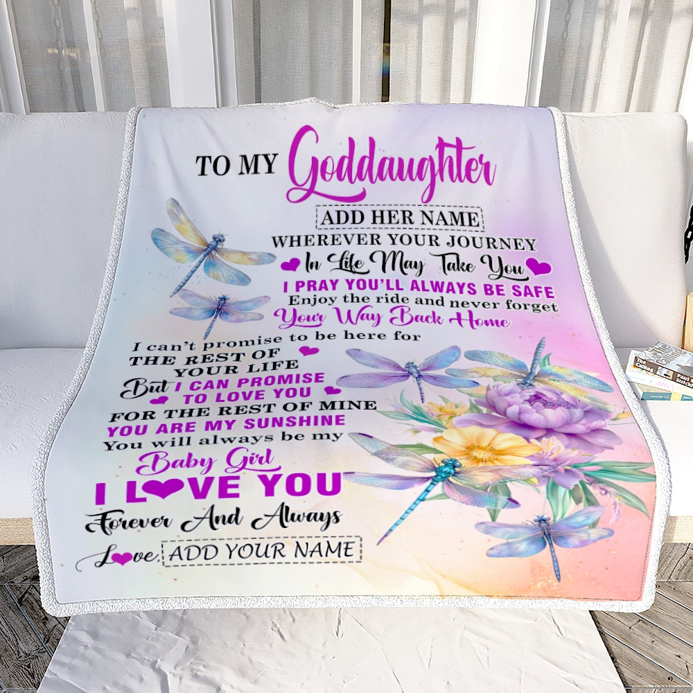 Personalized To My Goddaughter Gifts Blanket From Godmother Wherever Your Journey In Life Dragonfly Goddaughter Birthday Gifts Warm Customized Fleece Blanket | siriusteestore