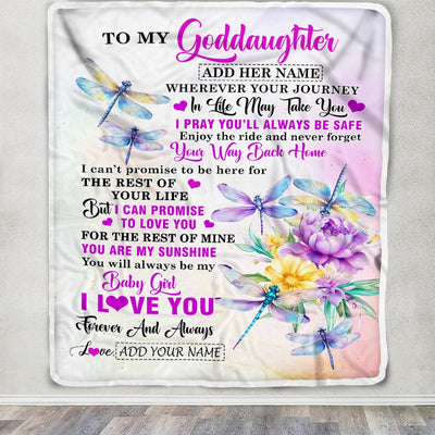 Personalized To My Goddaughter Gifts Blanket From Godmother Wherever Your Journey In Life Dragonfly Goddaughter Birthday Gifts Warm Customized Fleece Blanket | siriusteestore