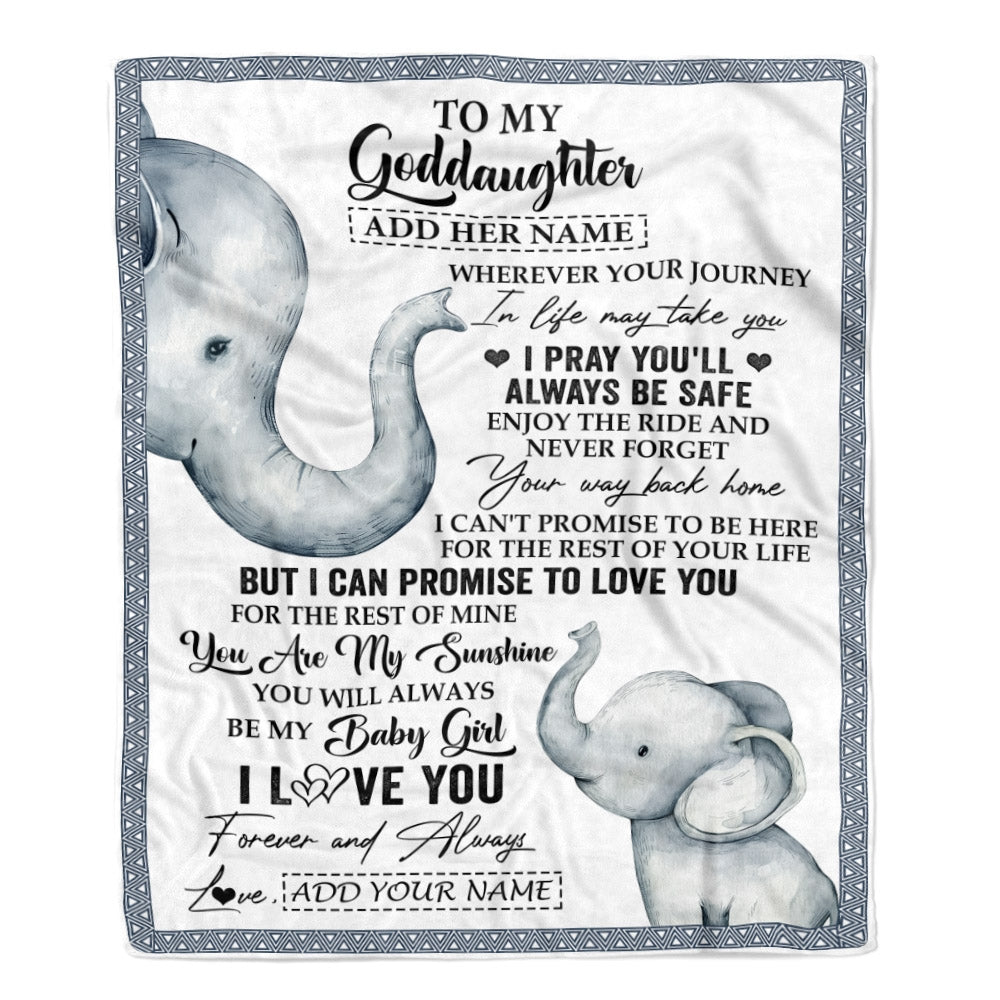 Personalized To My Goddaughter Gifts Blanket From Godmother Wherever Your Journey In Life Elephant Goddaughter Birthday Gifts Warm Customized Fleece Blanket | siriusteestore