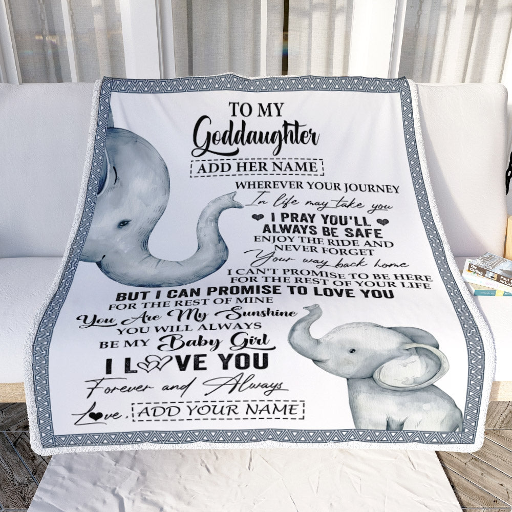 Personalized To My Goddaughter Gifts Blanket From Godmother Wherever Your Journey In Life Elephant Goddaughter Birthday Gifts Warm Customized Fleece Blanket | siriusteestore