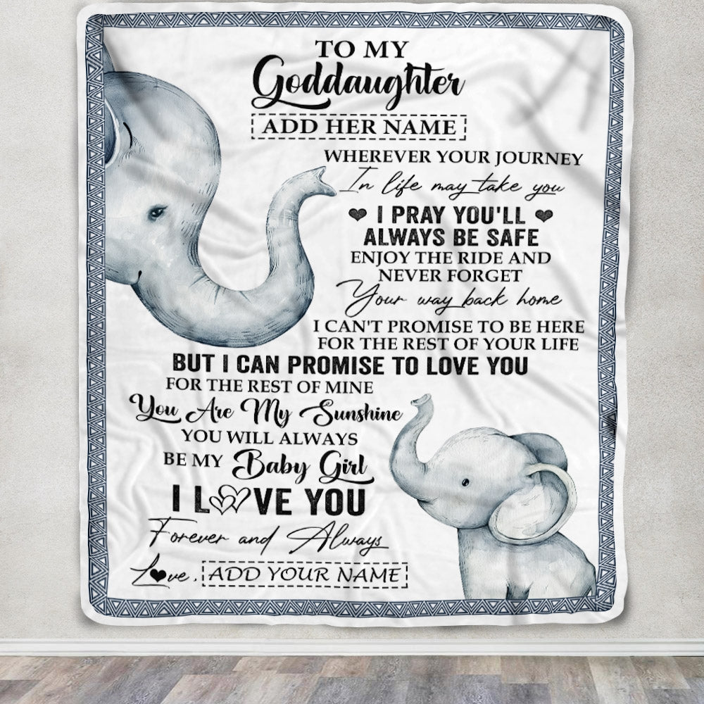 Personalized To My Goddaughter Gifts Blanket From Godmother Wherever Your Journey In Life Elephant Goddaughter Birthday Gifts Warm Customized Fleece Blanket | siriusteestore