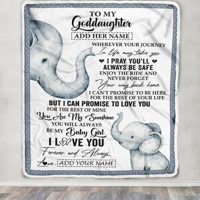 Personalized To My Goddaughter Gifts Blanket From Godmother Wherever Your Journey In Life Elephant Goddaughter Birthday Gifts Warm Customized Fleece Blanket | siriusteestore