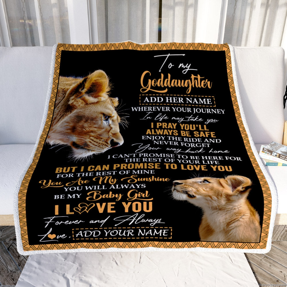Personalized To My Goddaughter Gifts Blanket From Godmother Wherever Your Journey In Life Lion Goddaughter Birthday Gifts Christmas Customized Fleece Blanket | siriusteestore