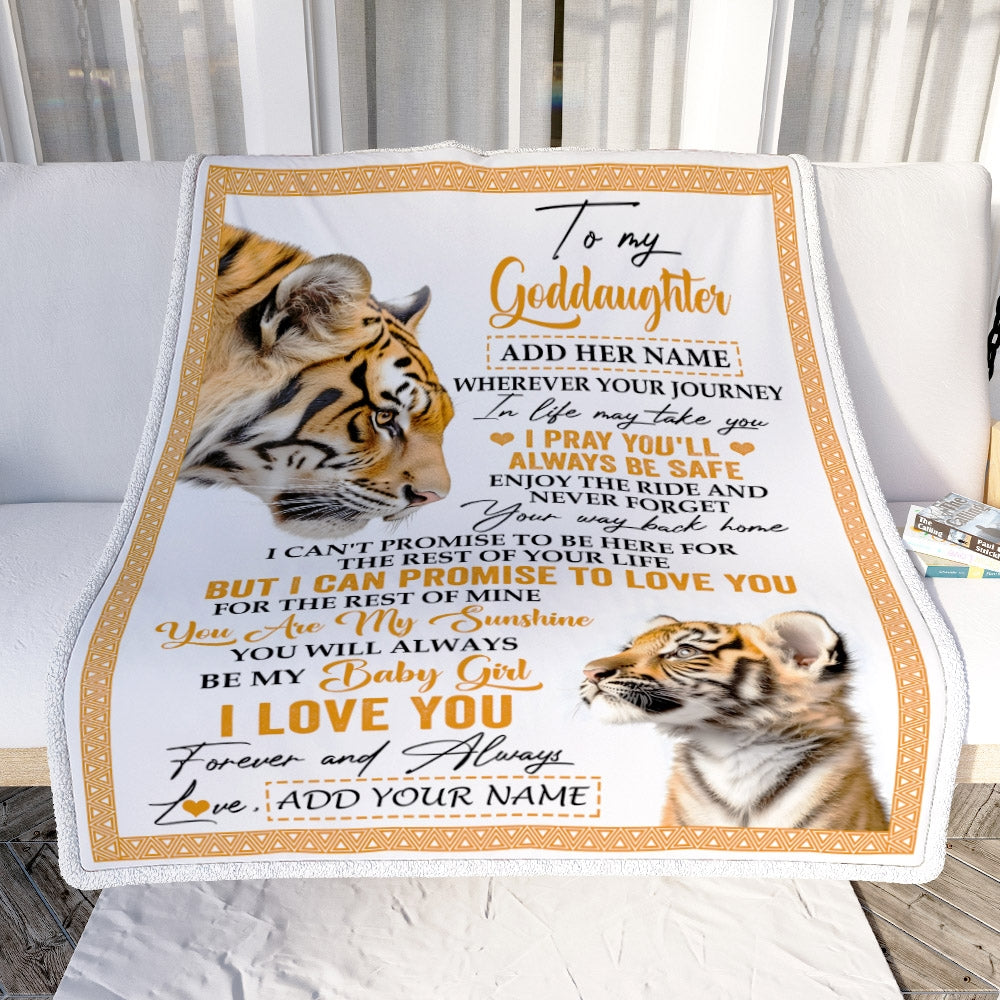 Personalized To My Goddaughter Gifts Blanket From Godmother Wherever Your Journey In Life Tiger Goddaughter Birthday Gifts Warm Customized Fleece Blanket | siriusteestore