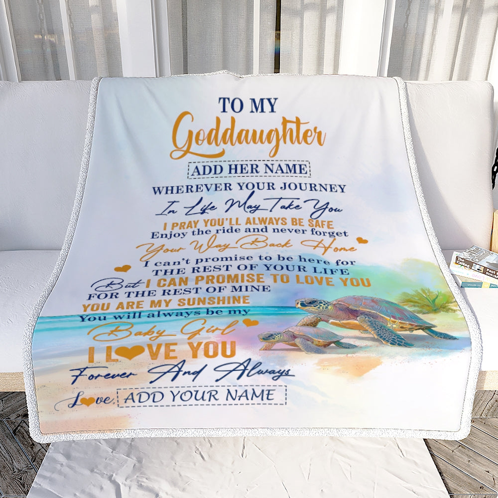 Personalized To My Goddaughter Gifts Blanket From Godmother Wherever Your Journey In Life Turtle Goddaughter Birthday Gifts Warm Customized Fleece Blanket | siriusteestore