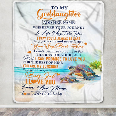 Personalized To My Goddaughter Gifts Blanket From Godmother Wherever Your Journey In Life Turtle Goddaughter Birthday Gifts Warm Customized Fleece Blanket | siriusteestore