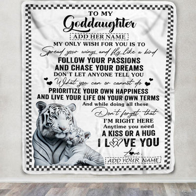 Personalized To My Goddaughter Gifts Blanket From Godmother White Tiger My Only Wish For You Goddaughter Birthday Gifts Graduation Christmas Fleece Blanket | siriusteestore