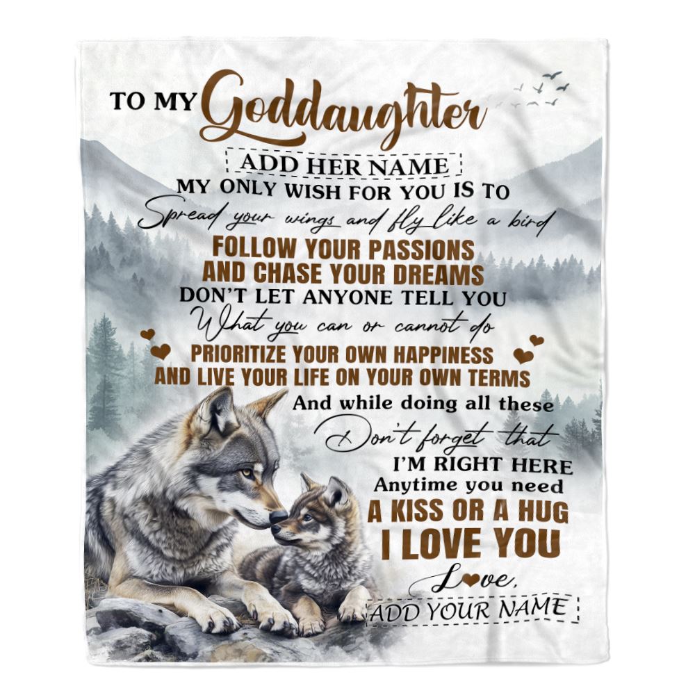 Personalized To My Goddaughter Gifts Blanket From Godmother Wolf My Only Wish For You Goddaughter Birthday Gifts Graduation Christmas Fleece Throw Blanket | siriusteestore