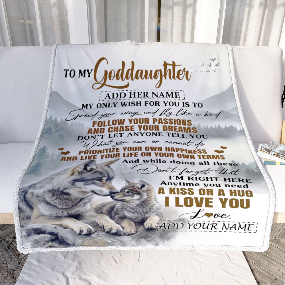 Personalized To My Goddaughter Gifts Blanket From Godmother Wolf My Only Wish For You Goddaughter Birthday Gifts Graduation Christmas Fleece Throw Blanket | siriusteestore