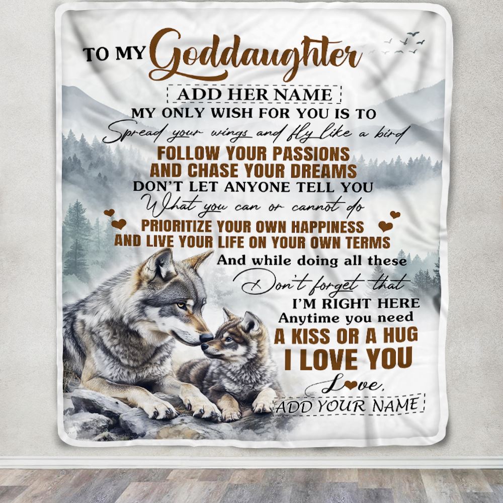 Personalized To My Goddaughter Gifts Blanket From Godmother Wolf My Only Wish For You Goddaughter Birthday Gifts Graduation Christmas Fleece Throw Blanket | siriusteestore