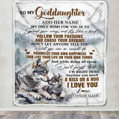 Personalized To My Goddaughter Gifts Blanket From Godmother Wolf My Only Wish For You Goddaughter Birthday Gifts Graduation Christmas Fleece Throw Blanket | siriusteestore