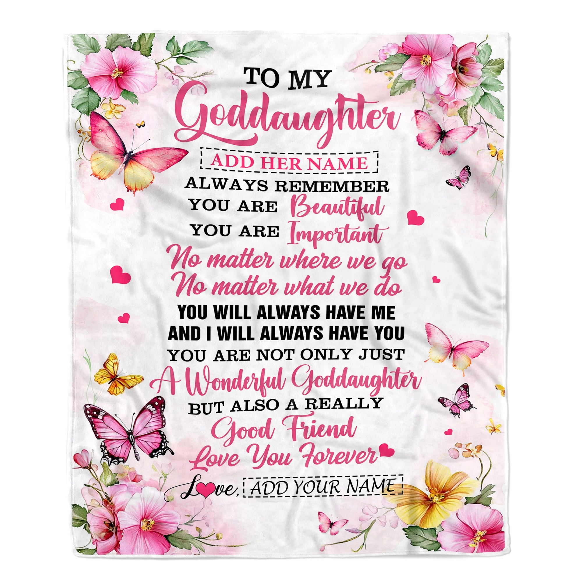 Personalized To My Goddaughter Gifts Blanket From Godmother You Are Beautiful Birthday Gifts For Goddaughter Graduation Christmas Custom Fleece Throw Blanket | siriusteestore