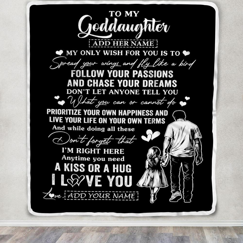 Personalized To My Goddaughter Gifts Blanket From Uncle Godfather My Only Wish For You Goddaughter Birthday Gifts Graduation Christmas Fleece Throw Blanket | siriusteestore