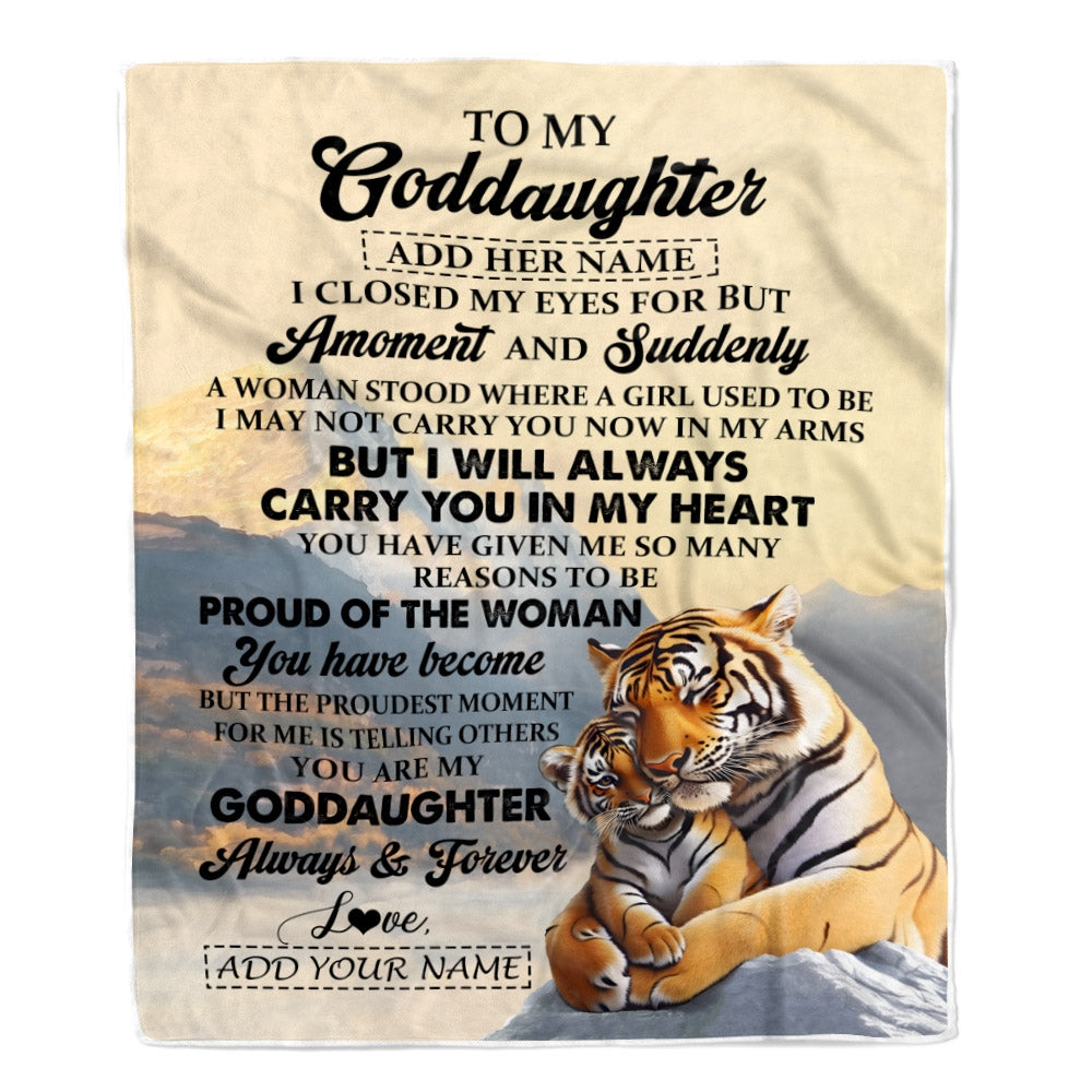 Personalized To My Goddaughter Gifts Blanket Tiger From Godmother Uncle You Are My Goddaughter Birthday Gifts Graduation Christmas Custom Fleece Blanket | siriusteestore