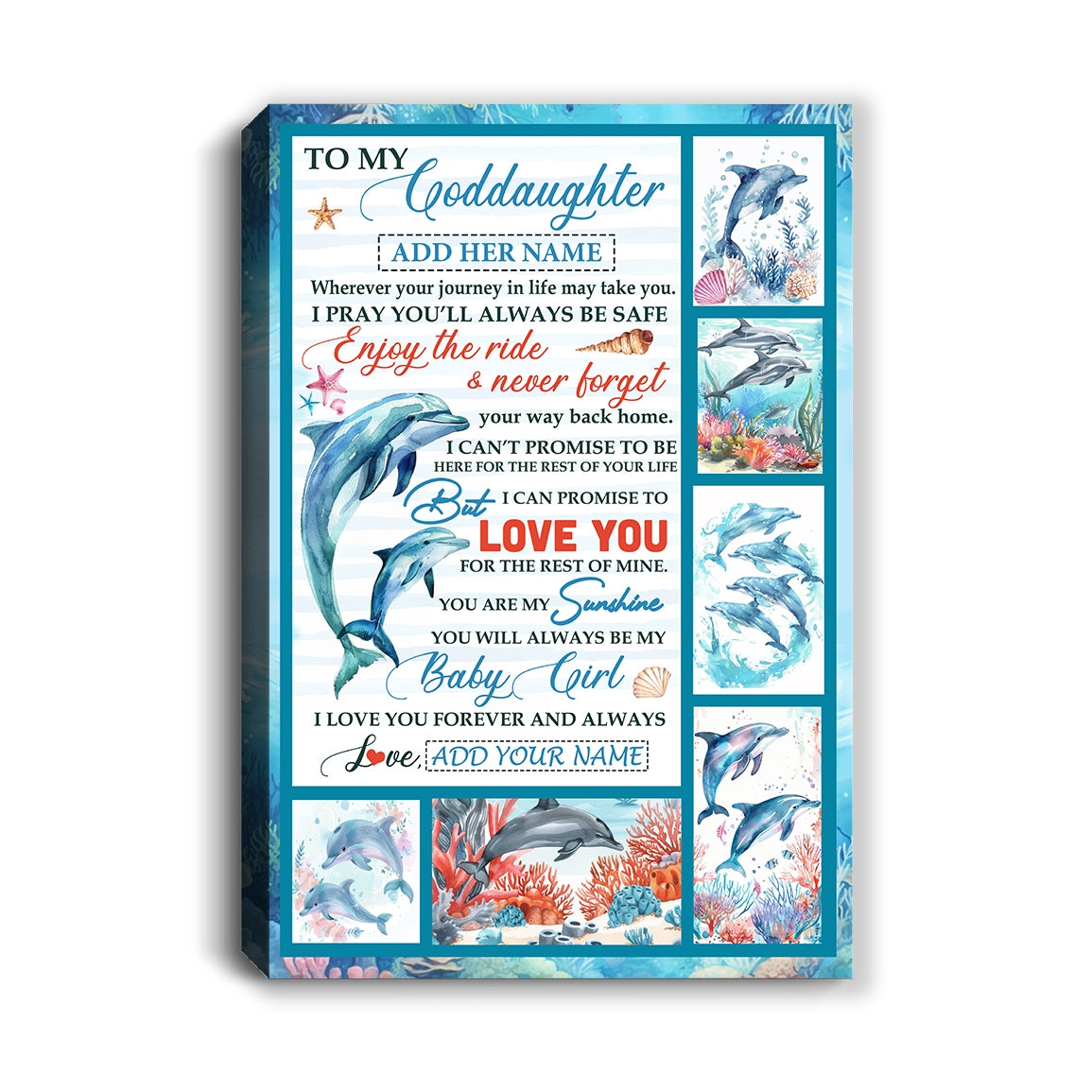 Personalized To My Goddaughter Gifts Canvas Dolphin From Godmother Sunshine Baby Girl Goddaughter Birthday Gift Christmas Custom Wall Art Framed Canvas | siriusteestore