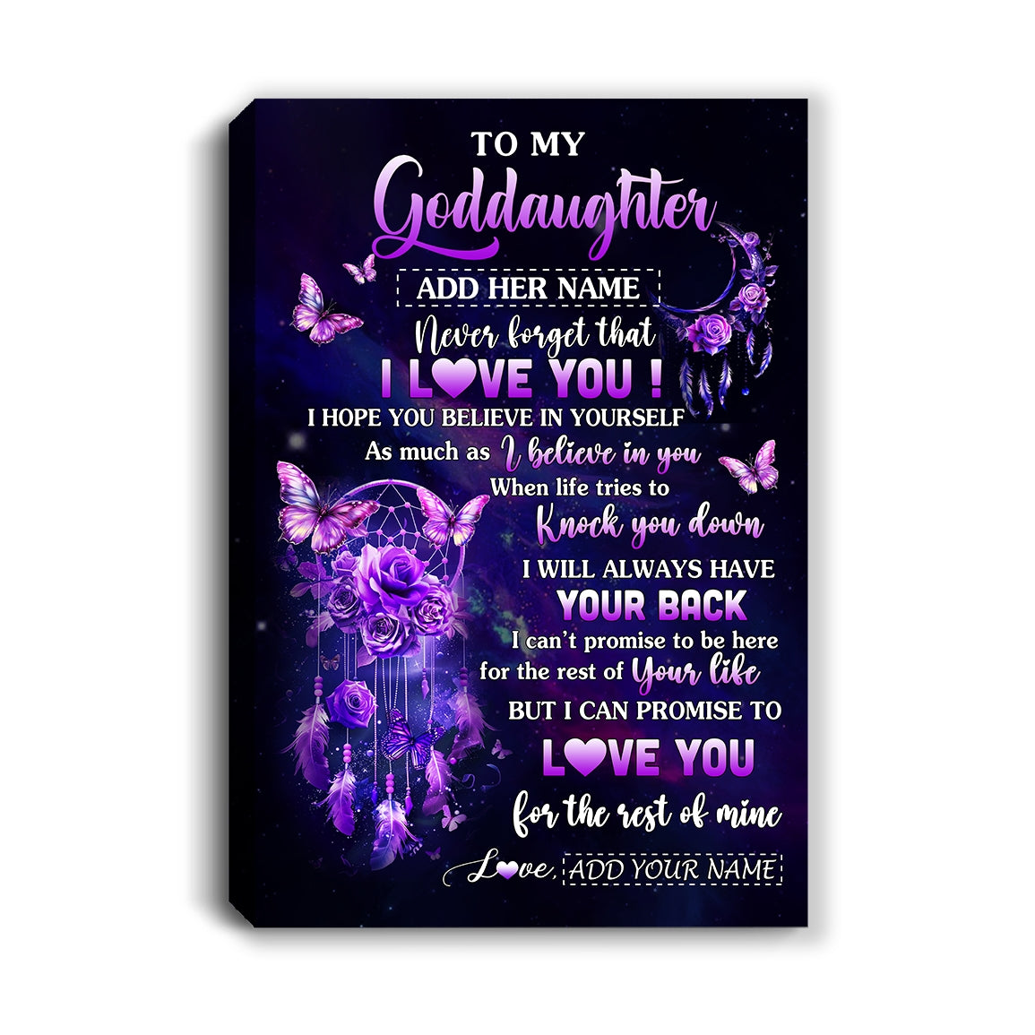 Personalized To My Goddaughter Gifts Canvas From Aunt Floral Butterfly Love You Goddaughter Birthday Gifts Graduation Christmas Custom Wall Art Printed Framed Canvas | siriusteestore