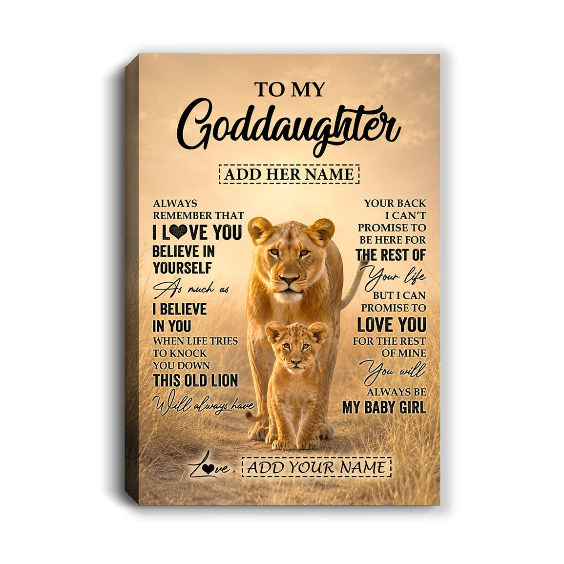Personalized To My Goddaughter Gifts Canvas From Godmother Aunt Always Remember Lion Gifts For Goddaughter Birthday Graduation Christmas Custom Wall Art Framed Canvas | siriusteestore