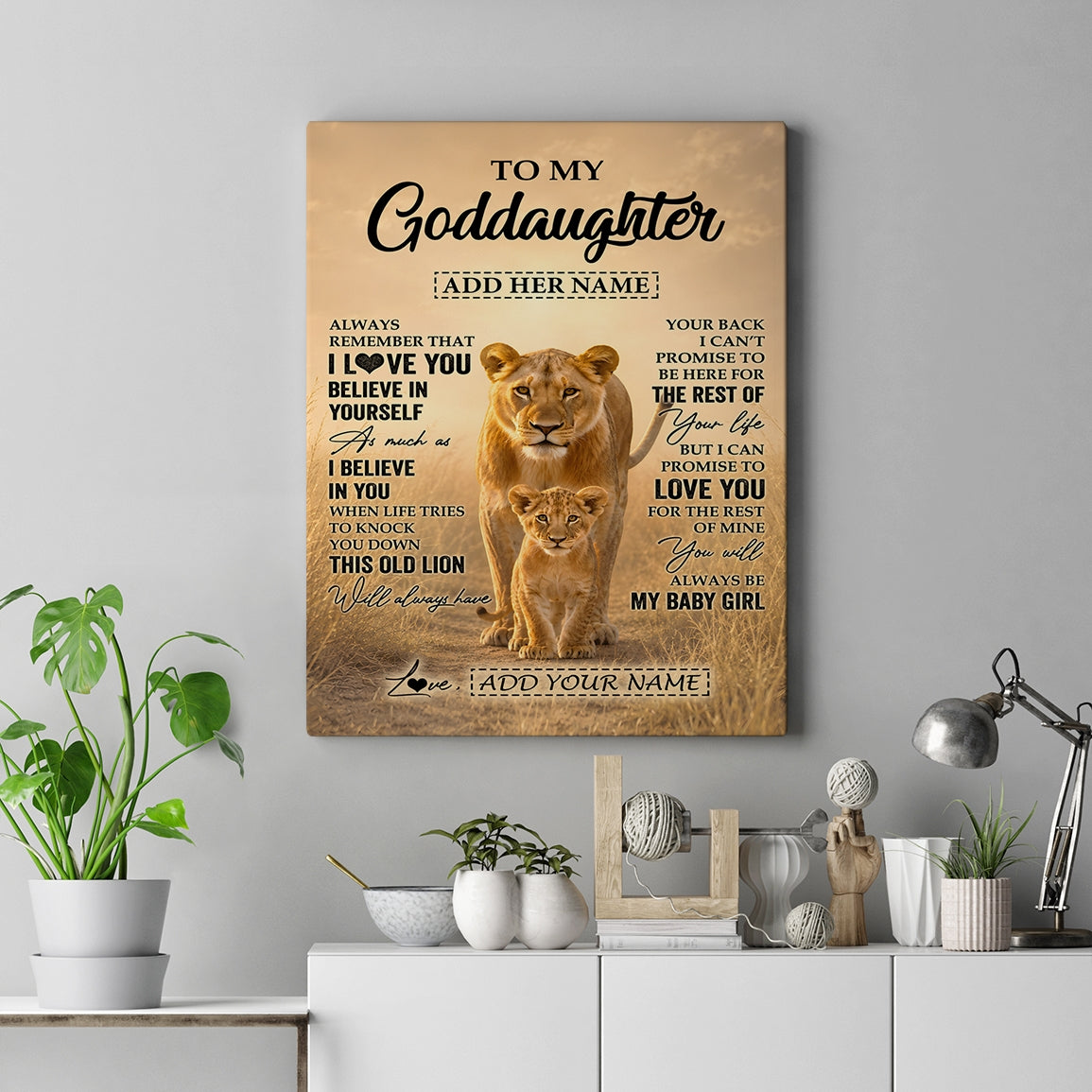 Personalized To My Goddaughter Gifts Canvas From Godmother Aunt Always Remember Lion Gifts For Goddaughter Birthday Graduation Christmas Custom Wall Art Framed Canvas | siriusteestore