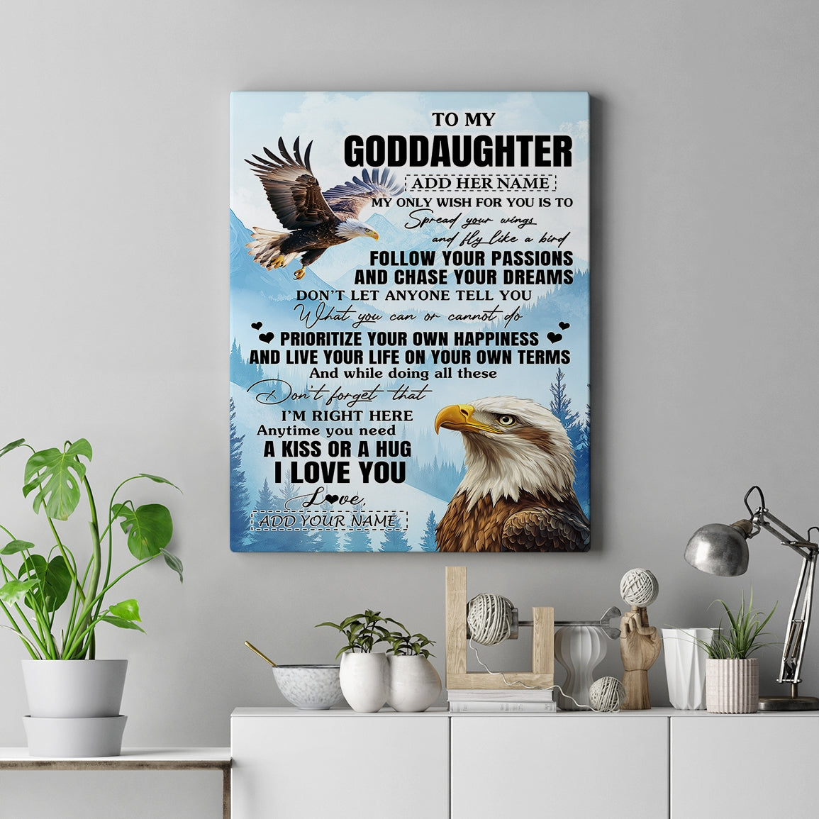Personalized To My Goddaughter Gifts Canvas From Godmother Eagle My Only Wish For You Goddaughter Birthday Gifts Graduation Christmas Custom Art Print Framed Canvas | siriusteestore