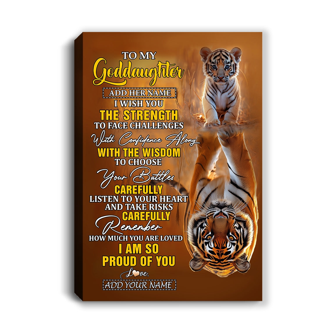 Personalized To My Goddaughter Gifts Canvas From Godmother Godfather I Wish You The Strength Tiger Goddaughter Birthday Gifts Christmas Custom Wall Art Framed Canvas | siriusteestore