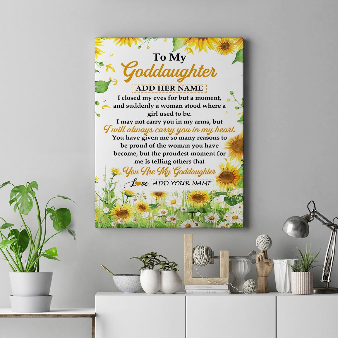 Personalized To My Goddaughter Gifts Canvas From Godmother I Closed My Eyes Sunflower Best Goddaughter Birthday Gifts Christmas Custom Custom Art Print Framed Canvas | siriusteestore