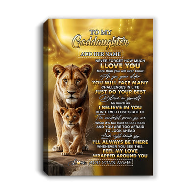 Personalized To My Goddaughter Gifts Canvas From Godmother Never Forget How Much I Love You Lion Goddaughter Birthday Gifts Christmas Custom Wall Art Framed Canvas | siriusteestore
