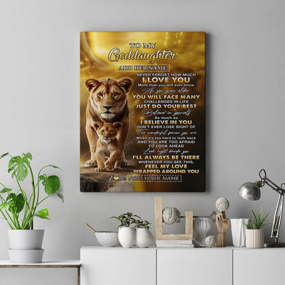 Personalized To My Goddaughter Gifts Canvas From Godmother Never Forget How Much I Love You Lion Goddaughter Birthday Gifts Christmas Custom Wall Art Framed Canvas | siriusteestore