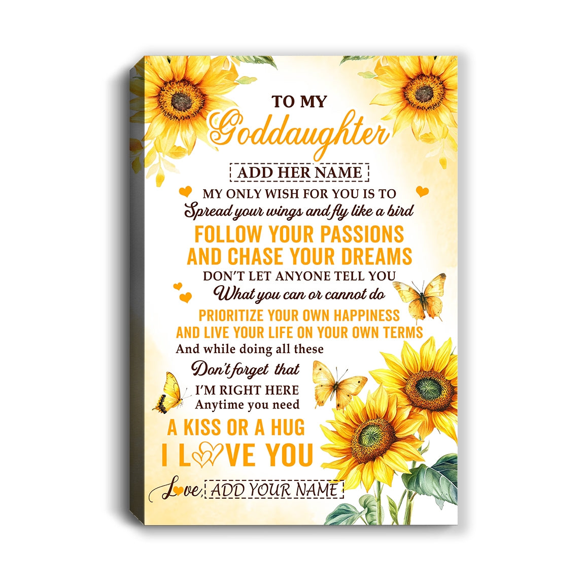Personalized To My Goddaughter Gifts Canvas From Godmother Sunflower My Only Wish For You Goddaughter Birthday Gifts Graduation Christmas Custom Wall Art Framed Canvas | siriusteestore