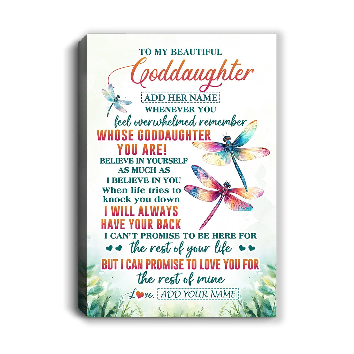 Personalized To My Goddaughter Gifts Canvas From Godmother Uncle Whenever You Feel Dragonfly Goddaughter Birthday Gifts Graduation Christmas Custom Art Framed Canvas | siriusteestore