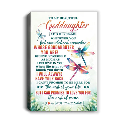 Personalized To My Goddaughter Gifts Canvas From Godmother Uncle Whenever You Feel Dragonfly Goddaughter Birthday Gifts Graduation Christmas Custom Art Framed Canvas | siriusteestore