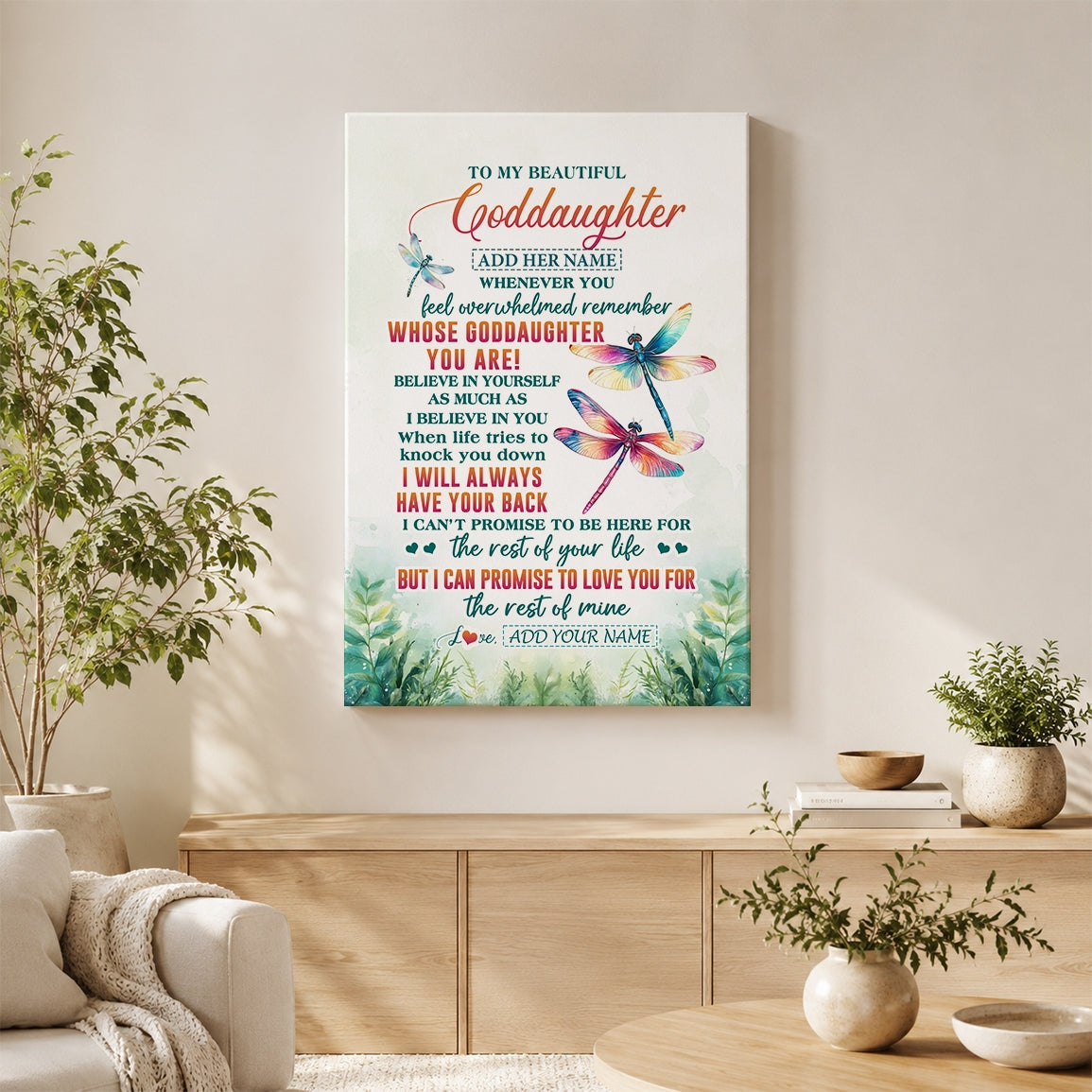 Personalized To My Goddaughter Gifts Canvas From Godmother Uncle Whenever You Feel Dragonfly Goddaughter Birthday Gifts Graduation Christmas Custom Art Framed Canvas | siriusteestore