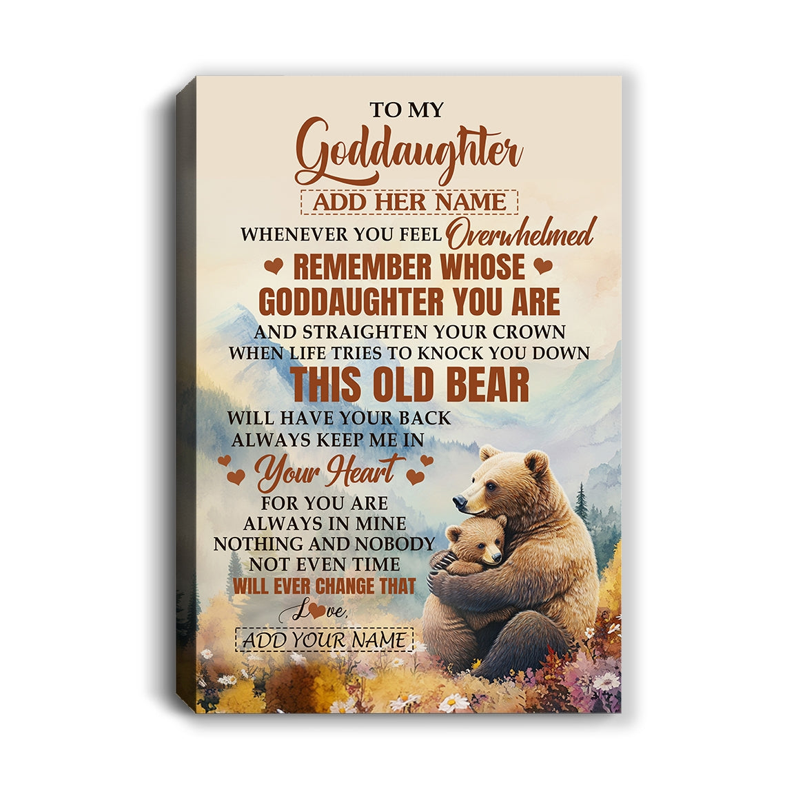 Personalized To My Goddaughter Gifts Canvas From Godmother Whenever Bear Unique Birthday Gifts For Goddaughter Graduation Christmas Custom Wall Art Print Framed Canvas | siriusteestore