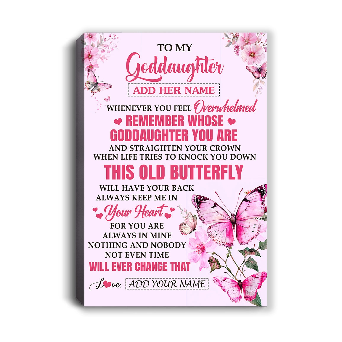 Personalized To My Goddaughter Gifts Canvas From Godmother Whenever Butterfly Unique Birthday Gifts For Goddaughter Graduation Christmas Custom Art Print Framed Canvas | siriusteestore
