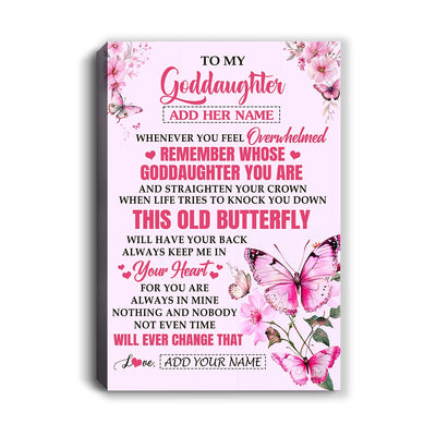 Personalized To My Goddaughter Gifts Canvas From Godmother Whenever Butterfly Unique Birthday Gifts For Goddaughter Graduation Christmas Custom Art Print Framed Canvas | siriusteestore