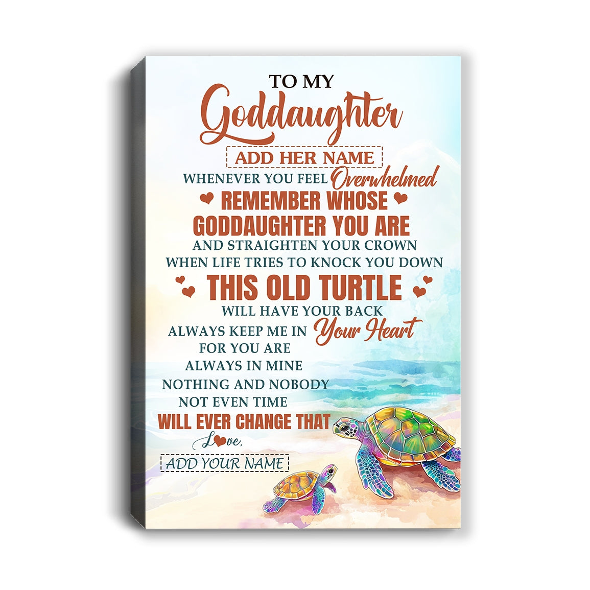 Personalized To My Goddaughter Gifts Canvas From Godmother Whenever Turtle Unique Birthday Gifts For Goddaughter Graduation Christmas Custom Art Print Framed Canvas | siriusteestore