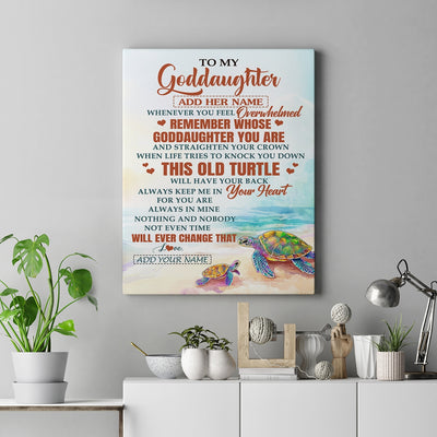 Personalized To My Goddaughter Gifts Canvas From Godmother Whenever Turtle Unique Birthday Gifts For Goddaughter Graduation Christmas Custom Art Print Framed Canvas | siriusteestore
