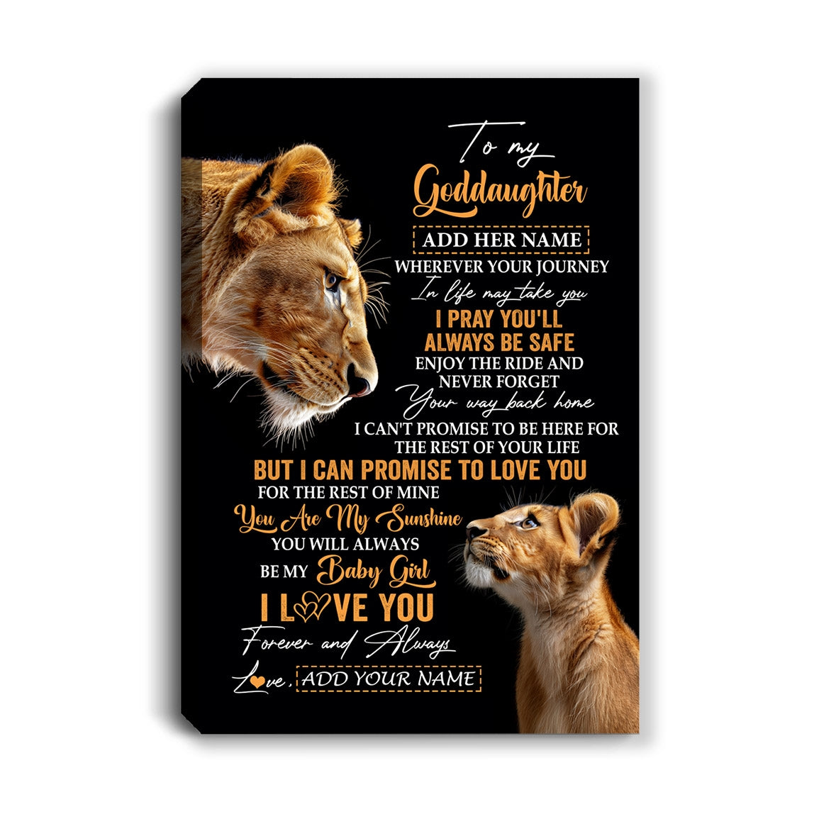 Personalized To My Goddaughter Gifts Canvas From Godmother Wherever Your Journey In Life Lion Goddaughter Birthday Gifts Christmas Custom Wall Art Framed Canvas | siriusteestore