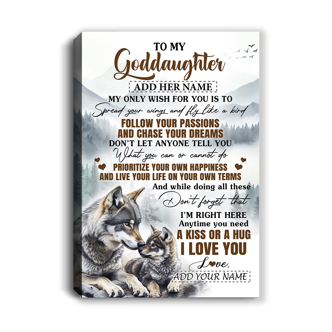 Personalized To My Goddaughter Gifts Canvas From Godmother Wolf My Only Wish For You Goddaughter Birthday Gifts Graduation Christmas Custom Wall Art Framed Canvas | siriusteestore