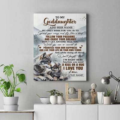 Personalized To My Goddaughter Gifts Canvas From Godmother Wolf My Only Wish For You Goddaughter Birthday Gifts Graduation Christmas Custom Wall Art Framed Canvas | siriusteestore