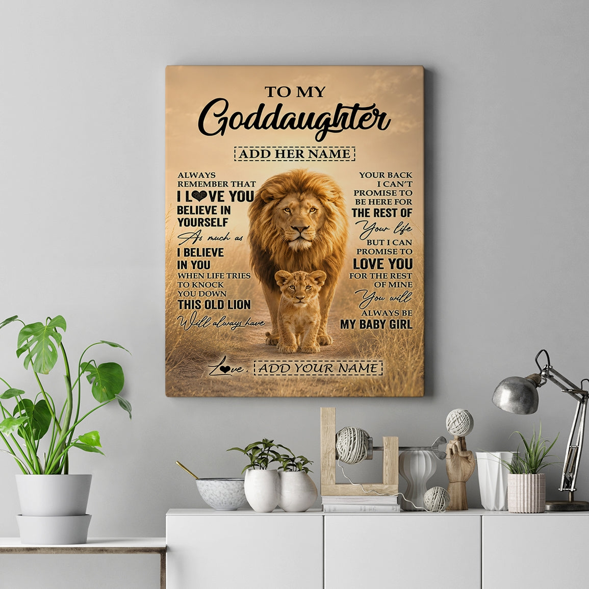 Personalized To My Goddaughter Gifts Canvas From Uncle Always Remember Lion Gifts For Goddaughter Birthday Graduation Christmas Custom Wall Art Framed Canvas | siriusteestore