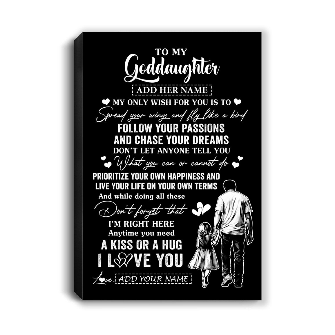 Personalized To My Goddaughter Gifts Canvas From Uncle Godfather My Only Wish For You Goddaughter Birthday Gifts Graduation Christmas Custom Art Print Framed Canvas | siriusteestore