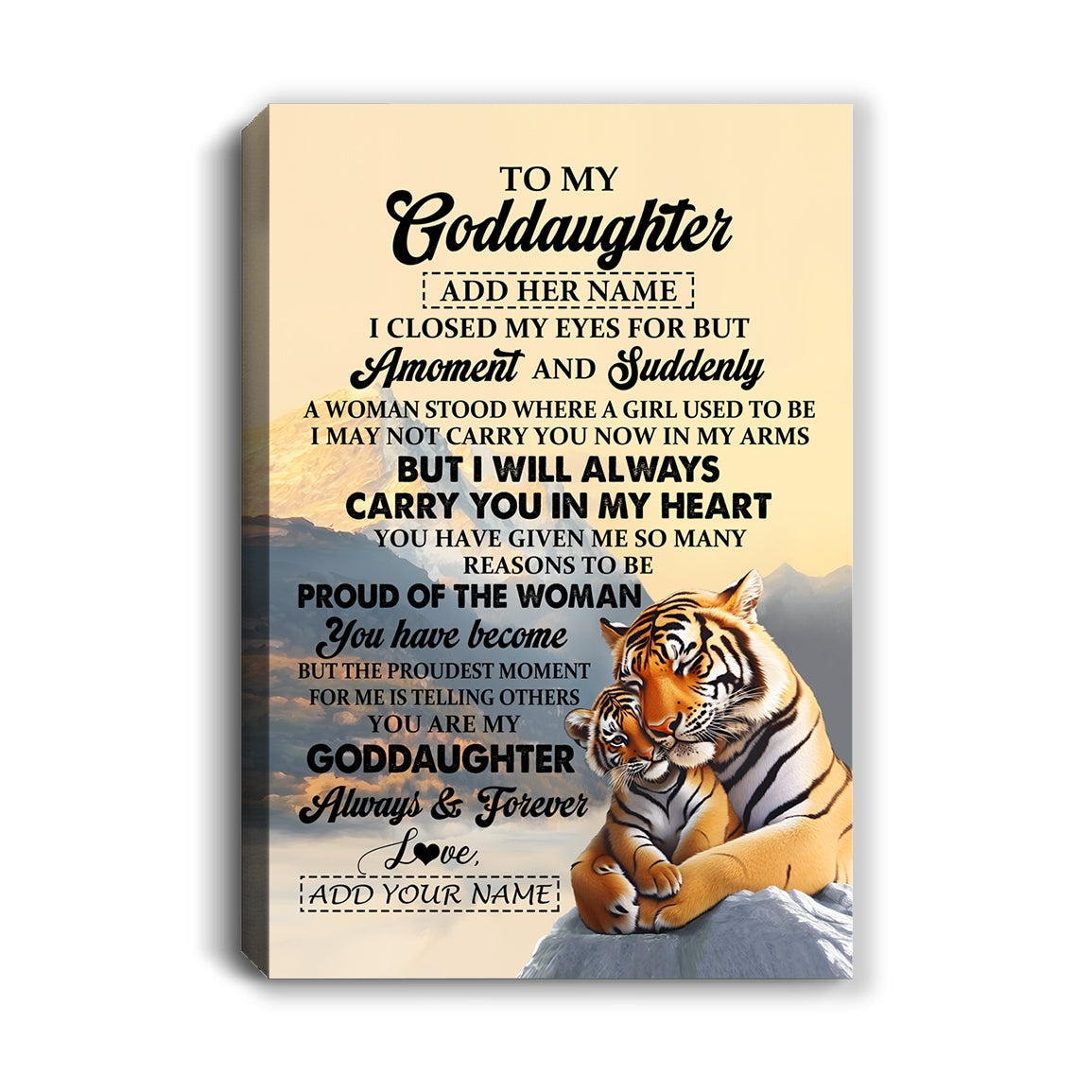 Personalized To My Goddaughter Gifts Canvas Tiger From Godmother Uncle You Are My Goddaughter Birthday Gifts Graduation Christmas Custom Wall Art Framed Canvas Shirt & Hoodie | siriusteestore