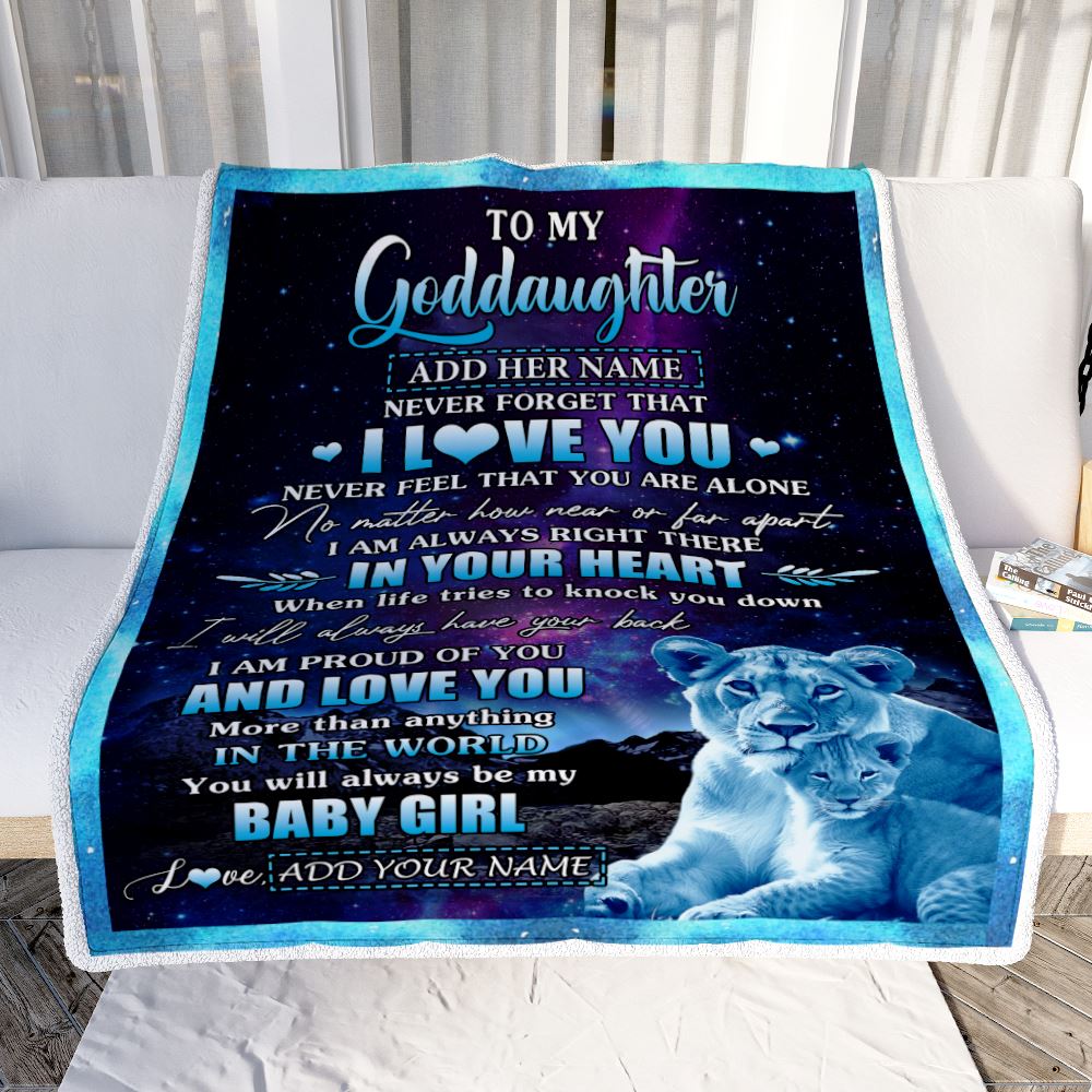 Personalized To My Goddaughter Gifts From Aunt Auntie I Love You Lion Birthday Gift Ideas For Goddaughter Graduation Christmas Customized Fleece Throw Blanket | siriusteestore