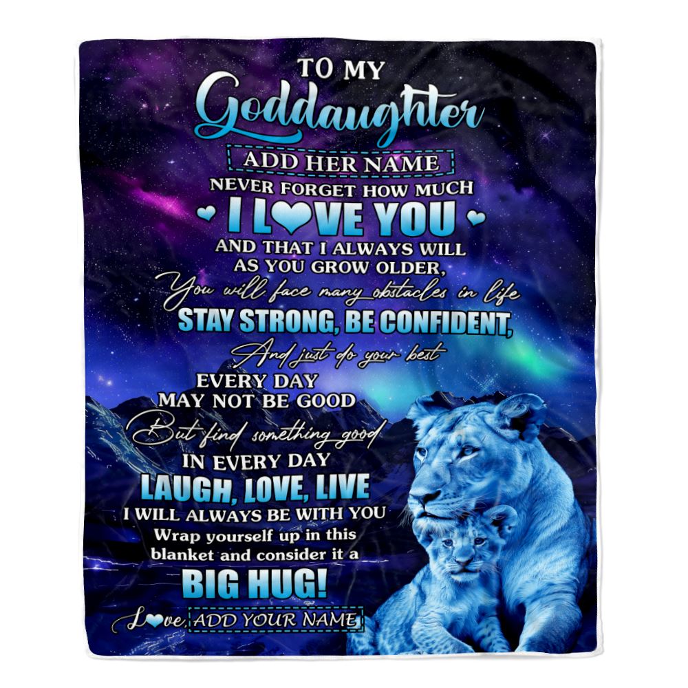 Personalized To My Goddaughter Gifts From Aunt Auntie Laught Love Live Lion Great Goddaughter Birthday Gifts Graduation Christmas Customized Fleece Blanket | siriusteestore