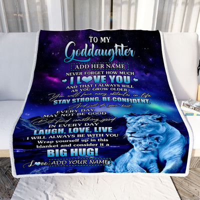Personalized To My Goddaughter Gifts From Aunt Auntie Laught Love Live Lion Great Goddaughter Birthday Gifts Graduation Christmas Customized Fleece Blanket | siriusteestore