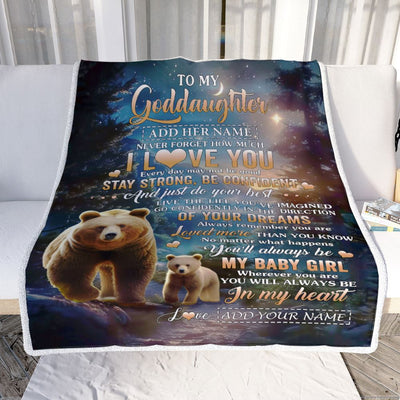 Personalized To My Goddaughter Gifts From Aunt Bear Never Forget How Much I Love You Goddaughter Birthday Graduation Christmas Customized Fleece Throw Blanket | siriusteestore