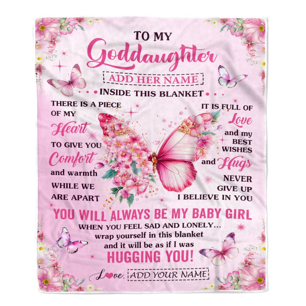 Personalized To My Goddaughter Gifts From Aunt Blanket Floral Butterfly Birthday Gifts For Goddaughter Graduation Christmas Customized Fleece Throw Blanket | siriusteestore