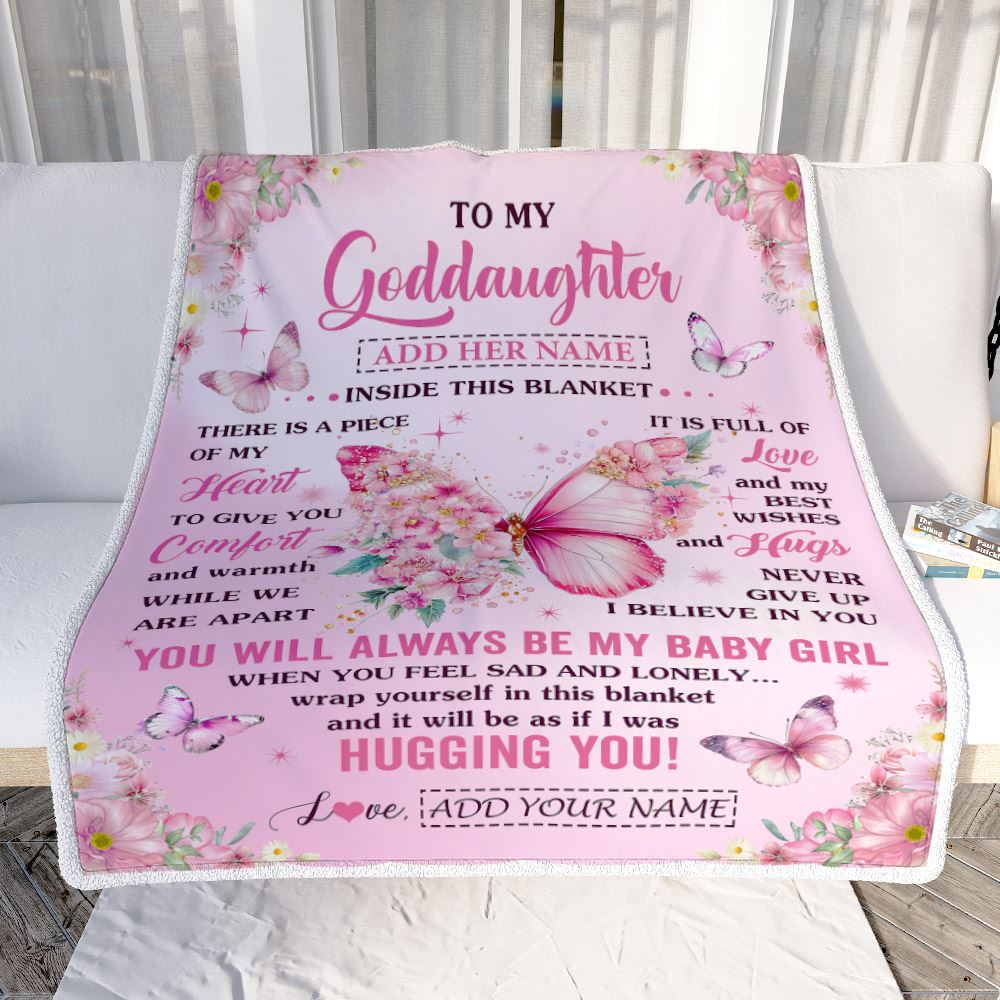 Personalized To My Goddaughter Gifts From Aunt Blanket Floral Butterfly Birthday Gifts For Goddaughter Graduation Christmas Customized Fleece Throw Blanket | siriusteestore